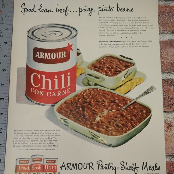 Vtg 1950 - Armour Chili Con Carne Pantry Shelf Meats - Original Retro PRINT AD - Picture 9 of 9